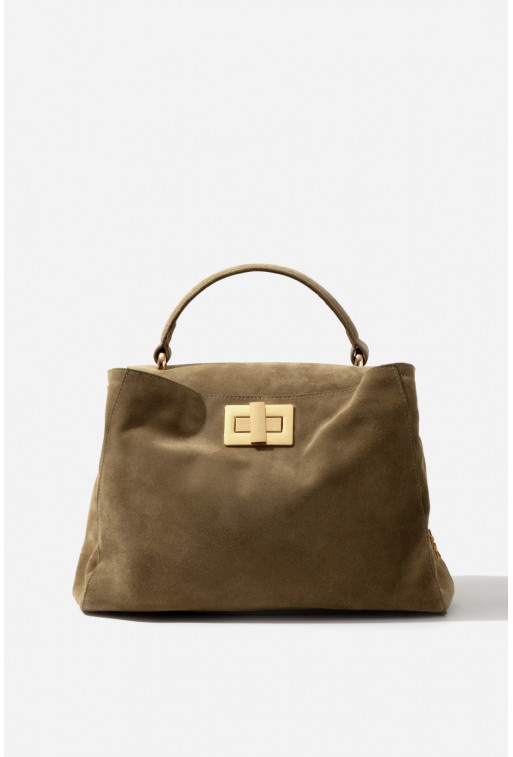 Erna Soft New olive suede leather bag /gold/