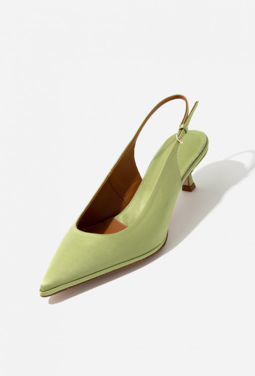 Darcy light green satin slingback shoes