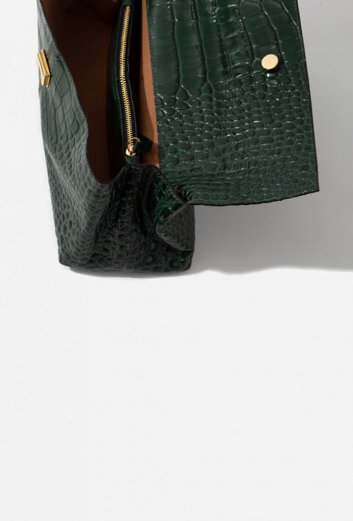 Rebecca dark green leather clutch /gold/