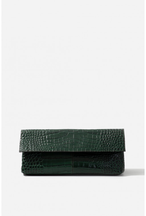 Rebecca dark green leather clutch /gold/