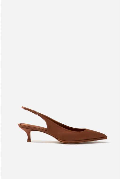 Darcy brown satin slingback shoes