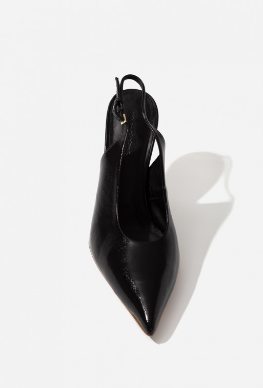 Roomy black leather slingback shoes