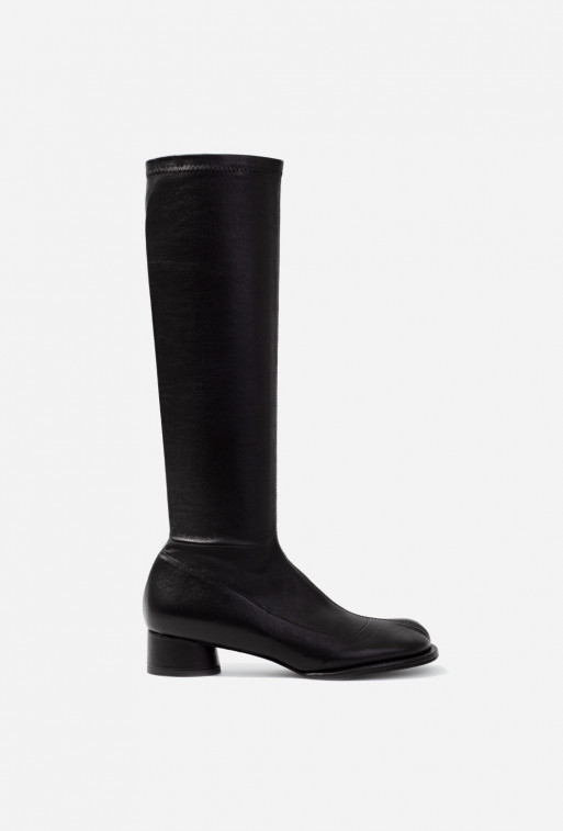 Abigail black leather knee boots