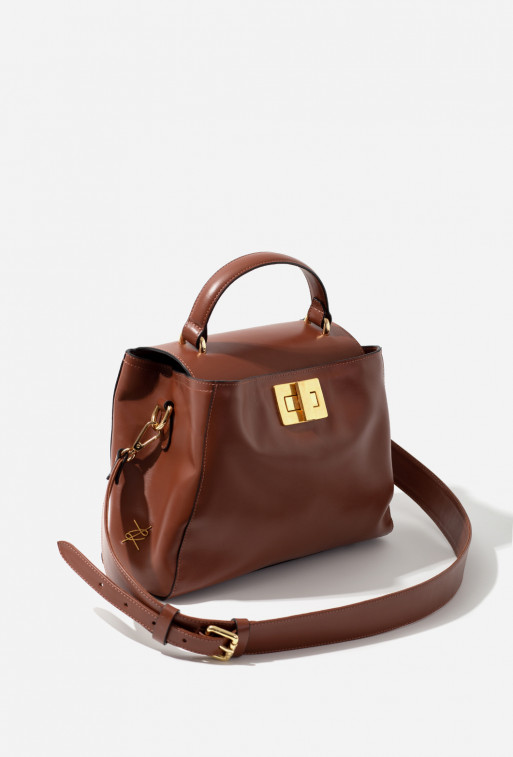 Erna Soft New brown leather bag /gold/