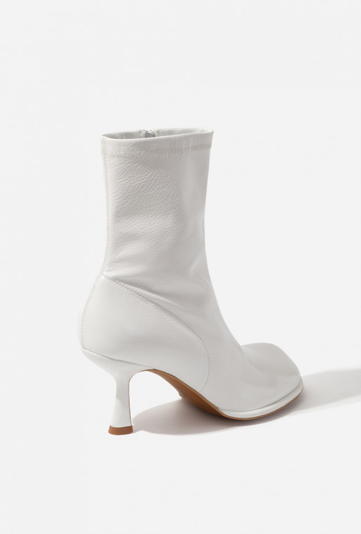 Blanca white patent leather ankle boots