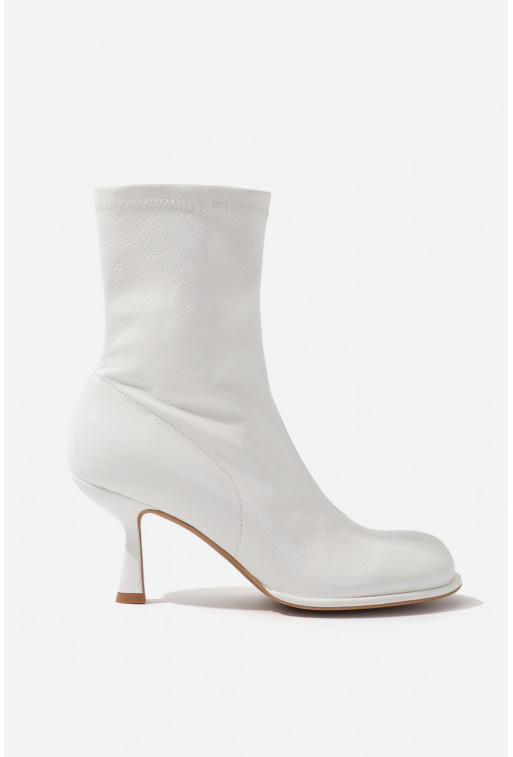 Blanca white patent leather ankle boots