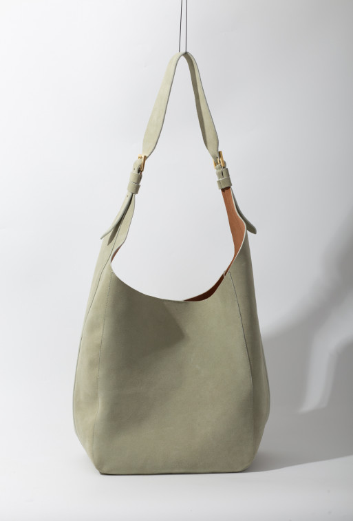 Tasha light green suede leather hobo-bag