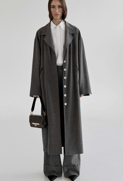 Gray flannel trench coat
