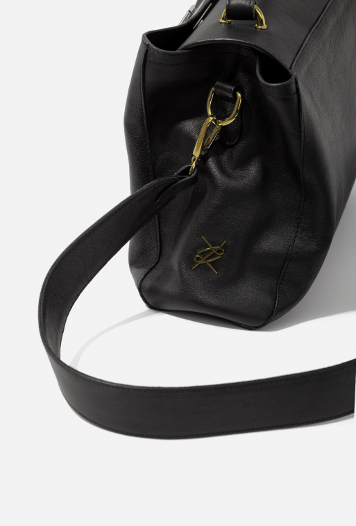 Erna Soft New textured black leather bag /gold/