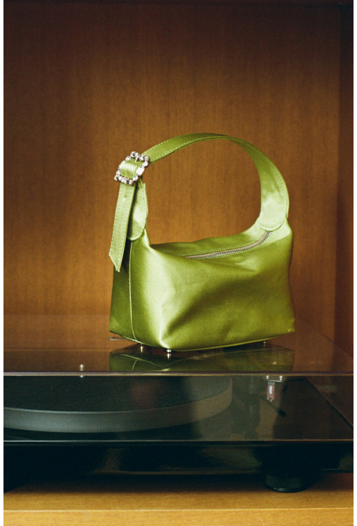 Selma micro light green satin bag  /silver/