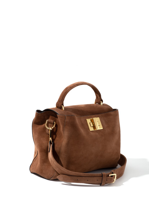 Erna Soft New brown suede leather bag /gold/