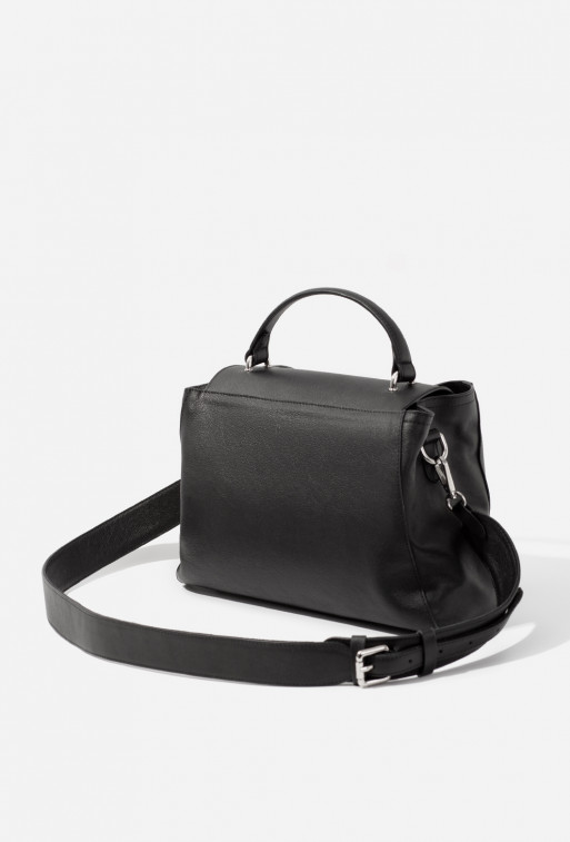 Erna Soft New textured black leather bag /silver/