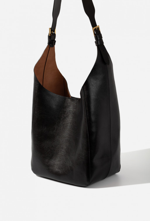Tasha black leather hobo-bag