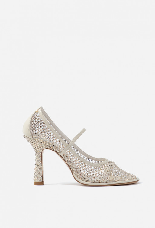 Jerry light milky leather with Swarovski crystals pumps