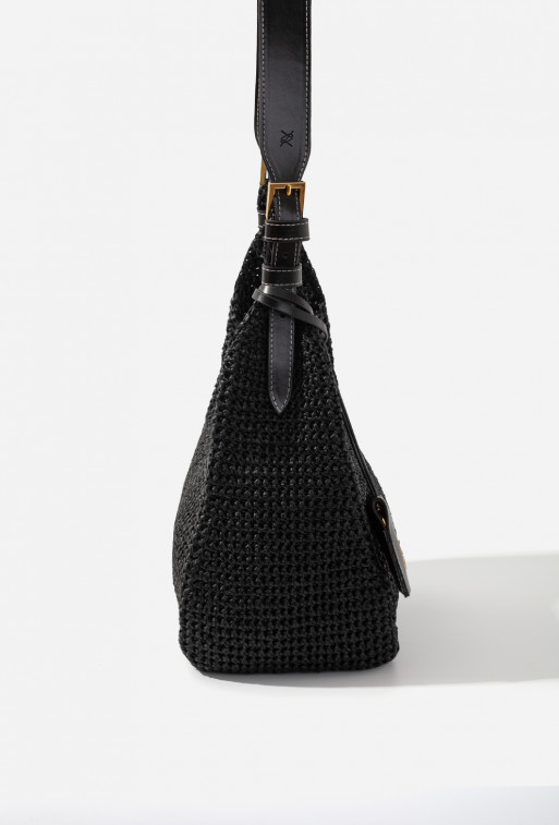 Tasha mini black raffia hobo-bag