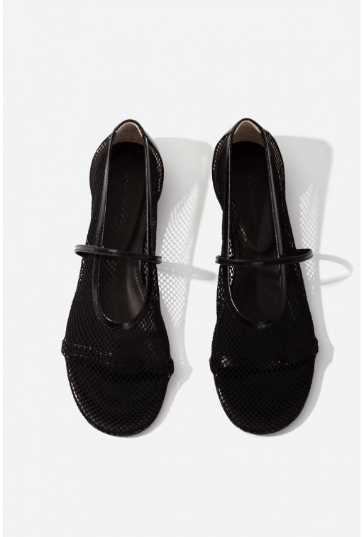 Jerry Balerina black leather ballet flats with mesh