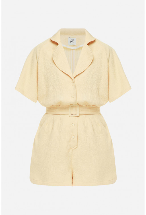 Textured jumpsuit in a pastel yellow color