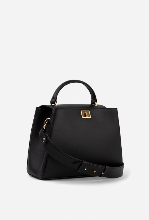 Erna black textured leather
city bag /gold/